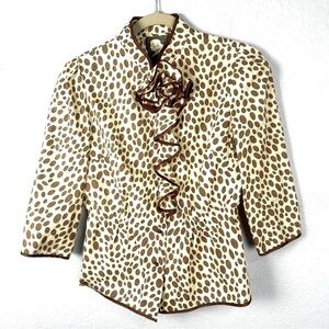 Girls From Savoy Anthropologie Cotton Animal Print Ruffle Cropped Blouse Size 4